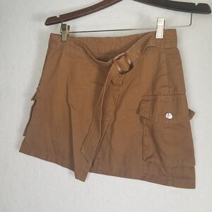 Nasty Gal Brown Cargo Mini Skirt Utility Wrap Belted Pockets 8 US canvas